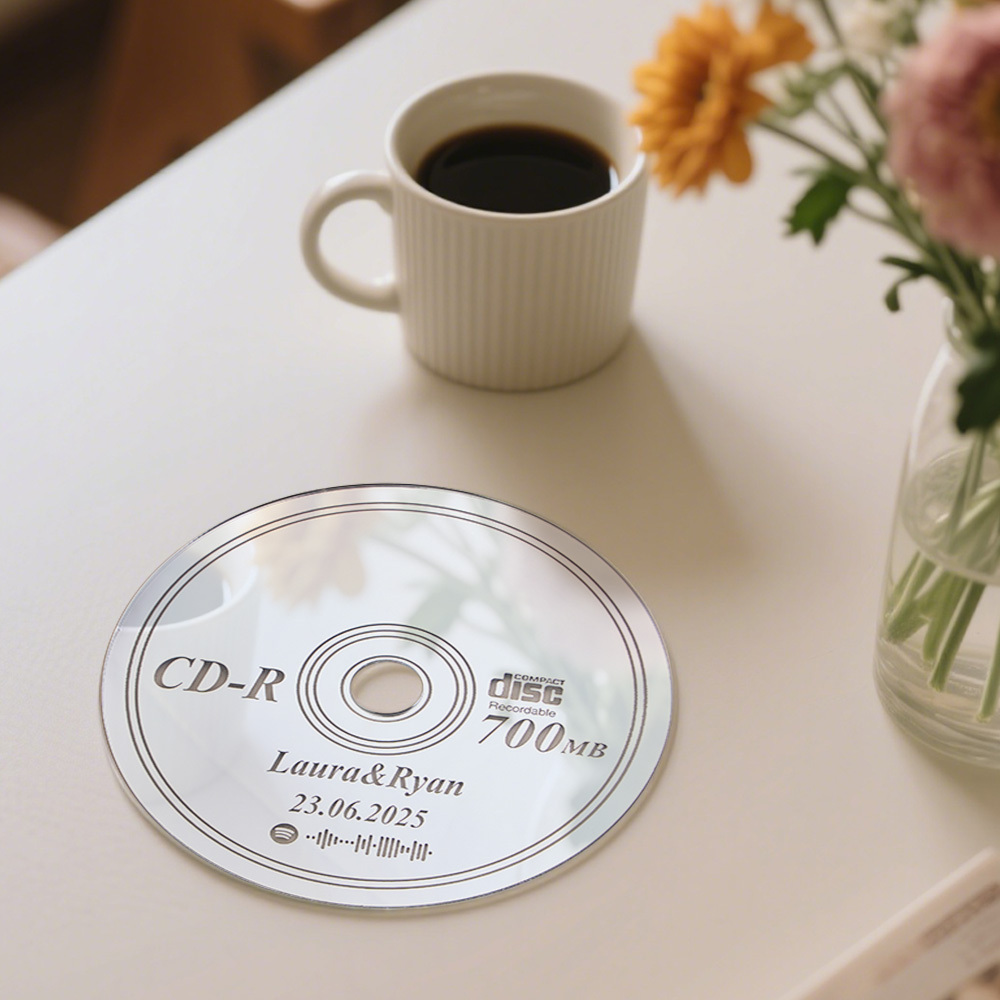 客製化名稱和音樂鏡面藝術牆面 Cd 鏡裝飾藝術喬遷禮物鏡面牆面裝飾臥室鏡 - PhotoMoonLampTW