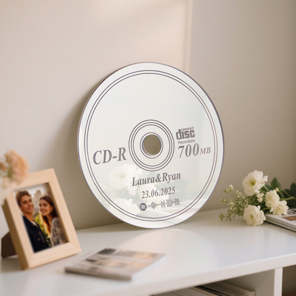 客製化名稱和音樂鏡面藝術牆面 Cd 鏡裝飾藝術喬遷禮物鏡面牆面裝飾臥室鏡 - PhotoMoonLampTW