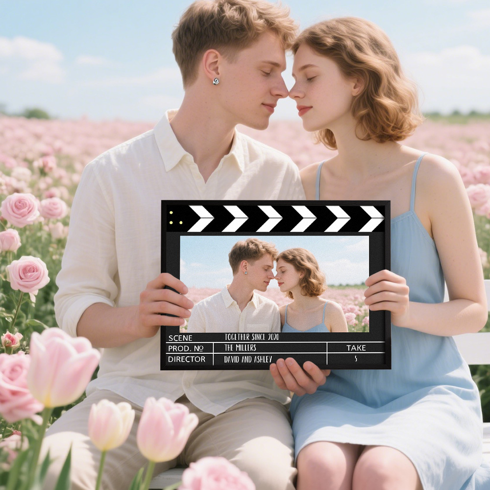 客製化照片和文字家居裝飾電影場記板風格個人化海報木質相框 - PhotoMoonLampTW