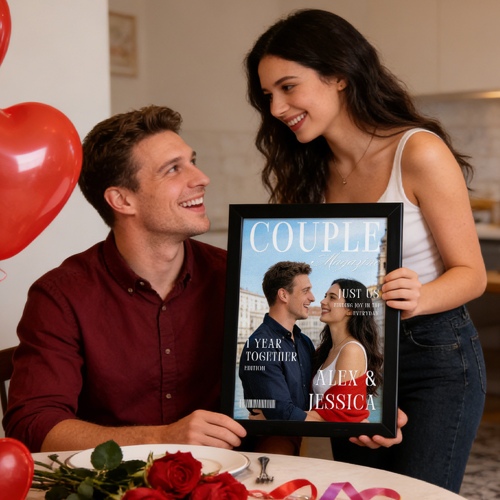 情侶肖像雜誌相框,可訂製姓名和紀念裝飾,情人節禮物 - PhotoMoonLampTW