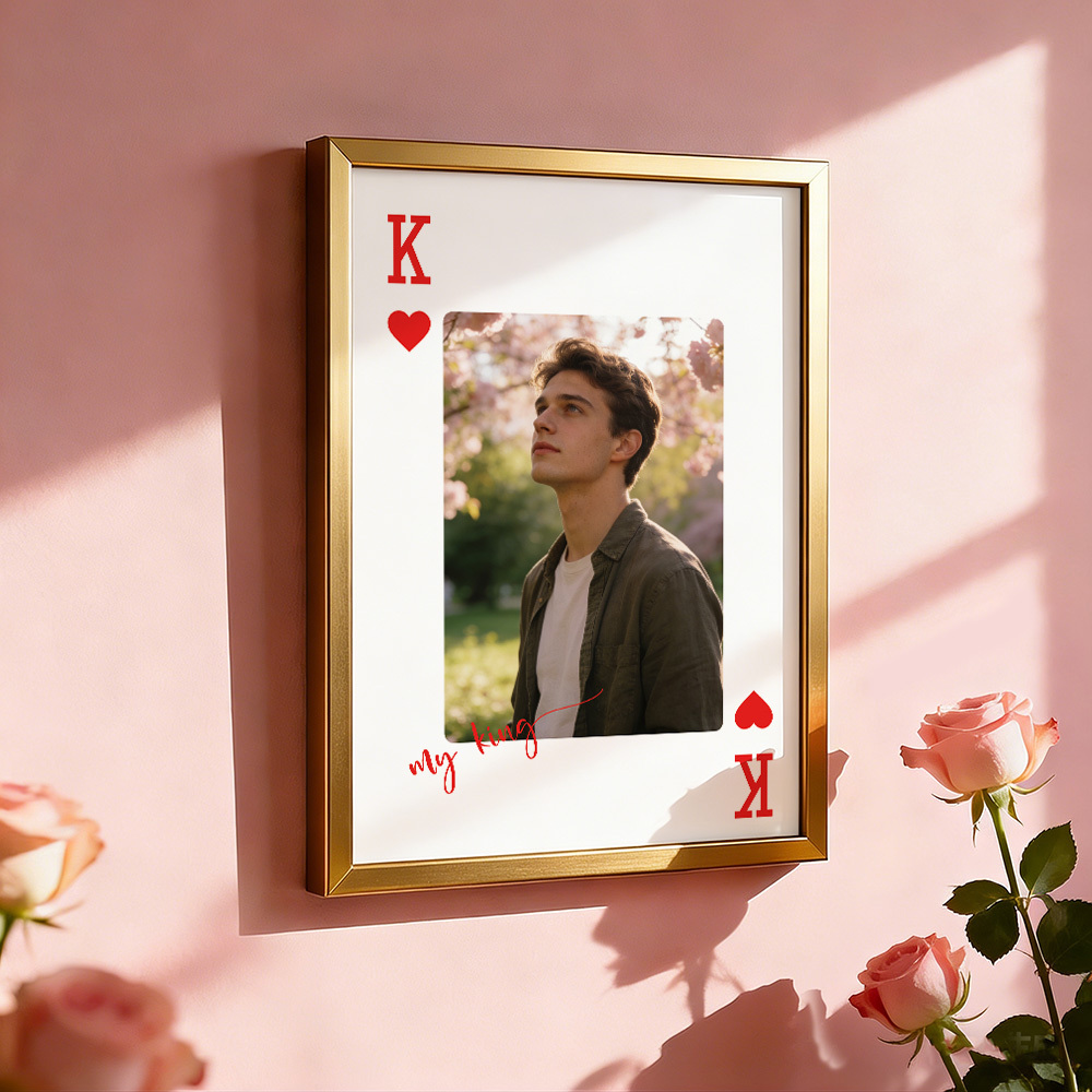 訂製國王和王后撲克牌相框,客製化照片紀念裝飾,情人節禮物 - PhotoMoonLampTW