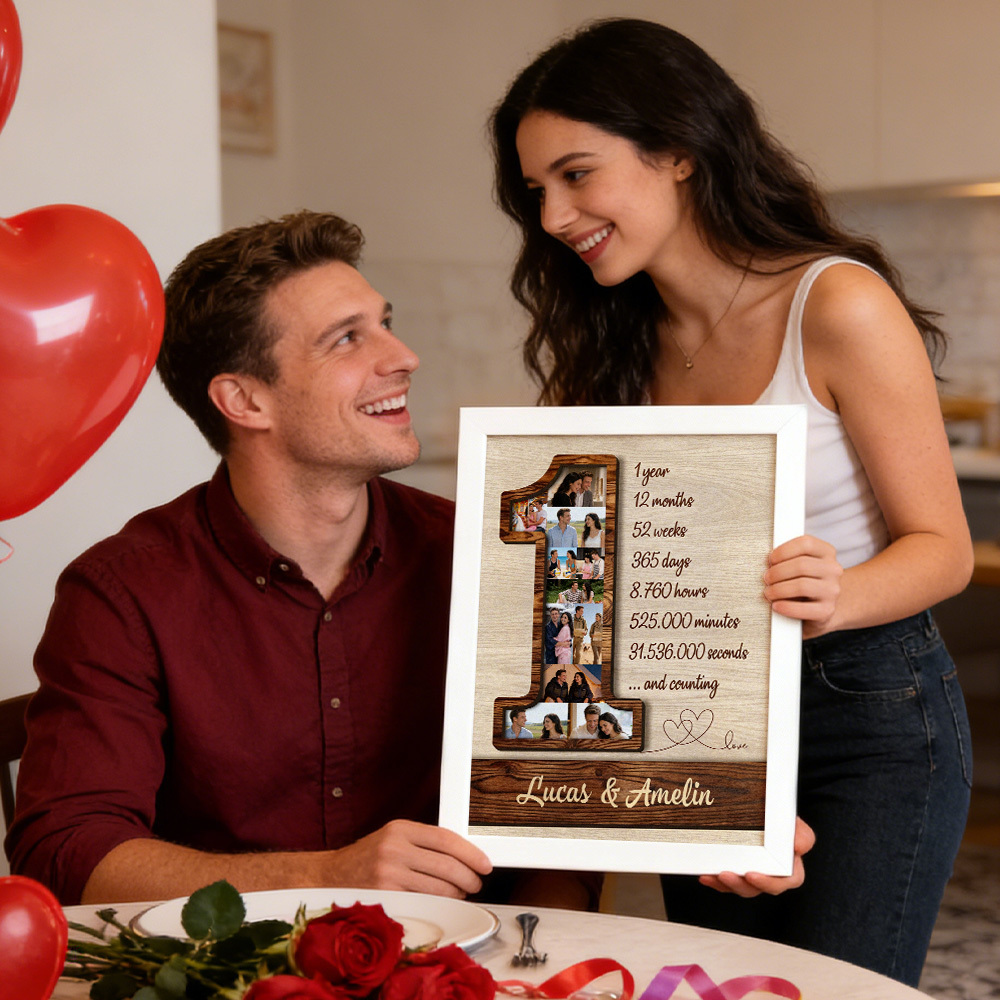 一周年客製化照片拼貼框架一年的愛情記憶展示裝飾生日週年紀念禮物 - PhotoMoonLampTW