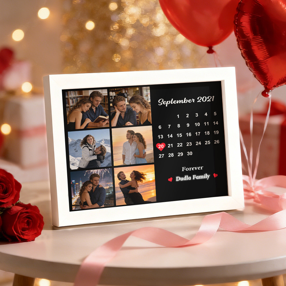 情人節禮物 客製化照片和日期拼貼相框裝飾禮物 生日週年紀念禮物 - PhotoMoonLampTW