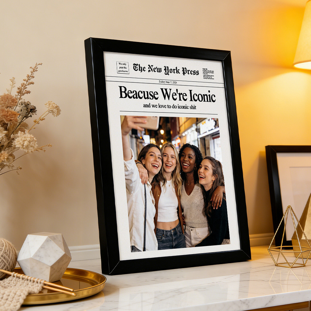 客製化閨蜜報紙相框,經典閨蜜回憶展示,生日/閨蜜節禮物 - PhotoMoonLampTW