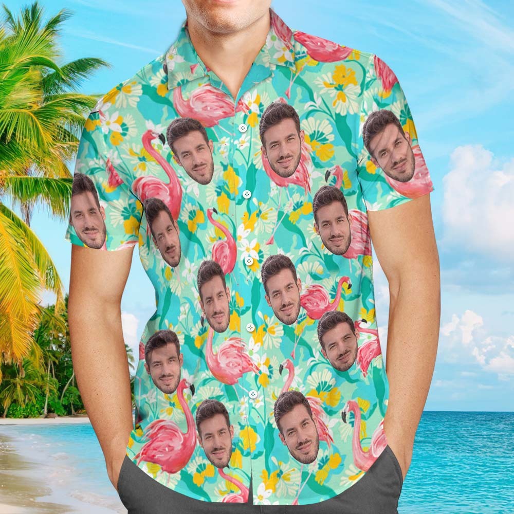 訂製臉夏威夷襯衫男款無袖襯衫全印花火烈鳥口袋 - PhotoMoonLampTW