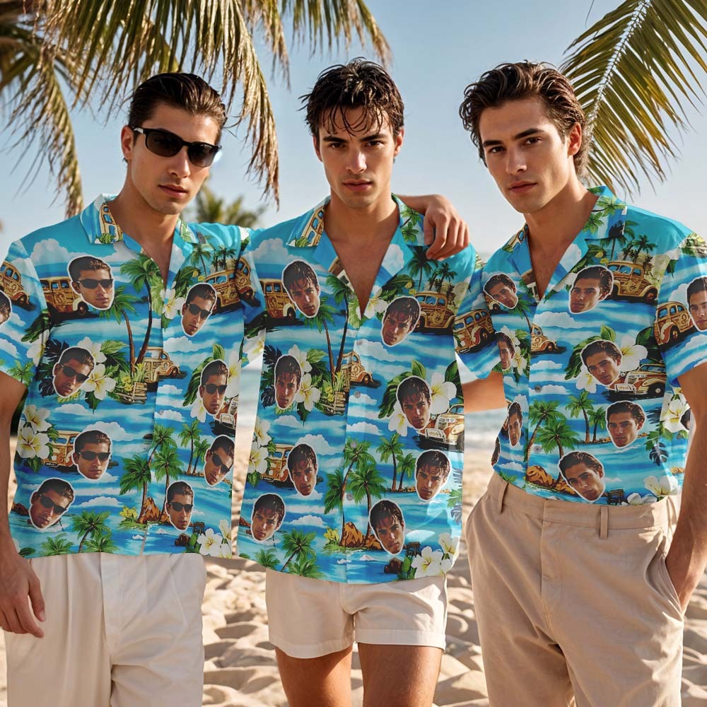 個性化女士綠葉火烈鳥臉夏威夷襯衫臉情侶襯衫週年紀念禮物 - PhotoMoonLampTW