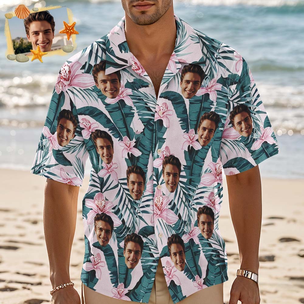 客製化夏威夷襯衫花朵和葉子個人化照片夏威夷襯衫趣味禮物