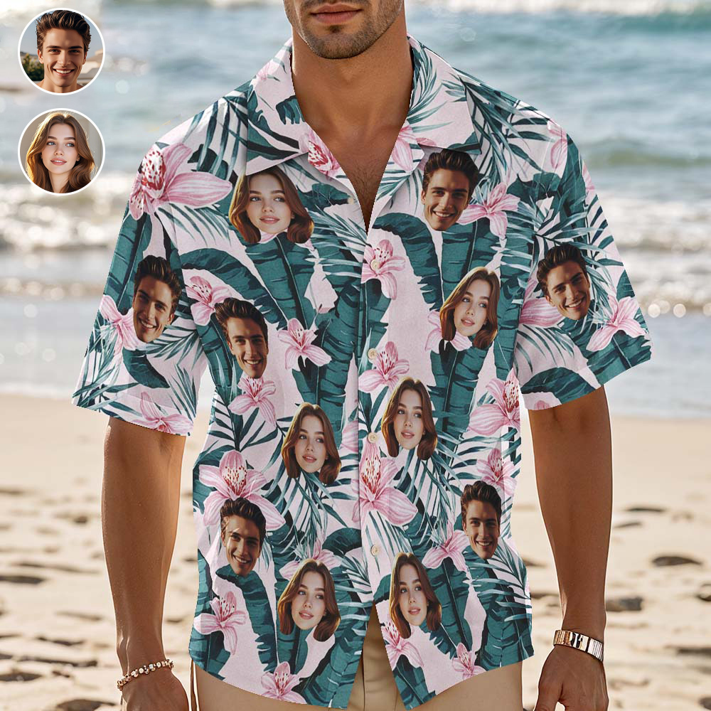 客製化夏威夷襯衫花朵和葉子個人化照片夏威夷襯衫趣味禮物 - PhotoMoonLampTW