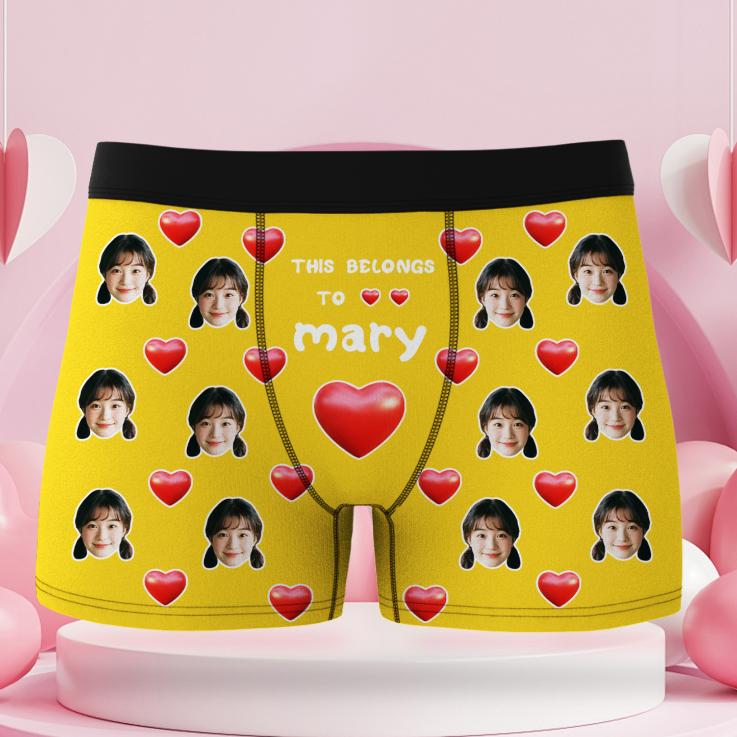 訂製男士平角內褲,印有臉部和名字的個人化照片