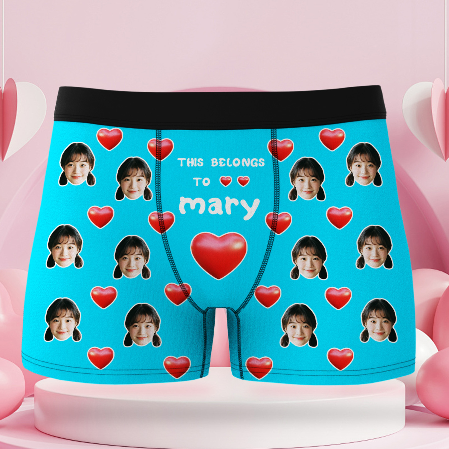 訂製男士平角內褲,印有臉部和名字的個人化照片