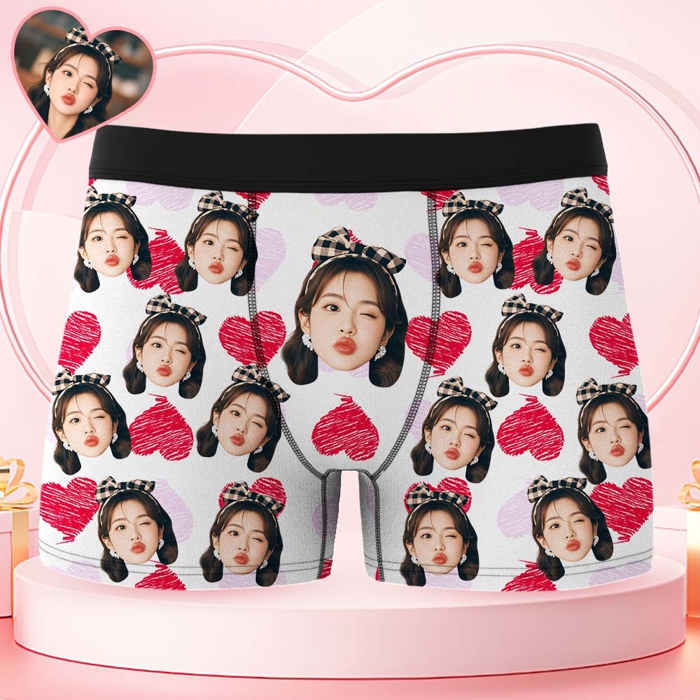 情人節禮物訂製大臉平角短褲彩色腰帶粉色平角內褲紅色和粉紅色心形禮物送給他