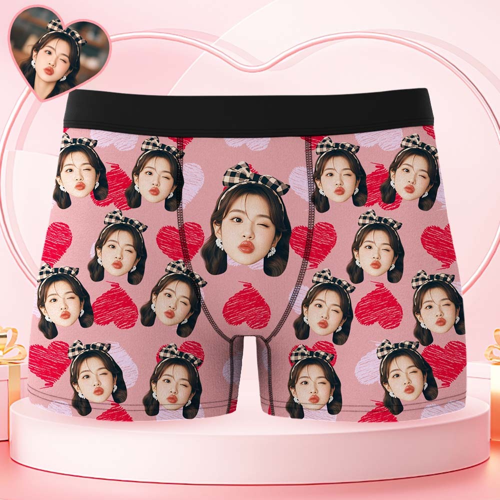 情人節禮物訂製大臉平角短褲彩色腰帶粉色平角內褲紅色和粉紅色心形禮物送給他