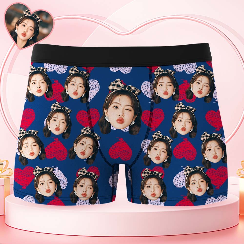 情人節禮物訂製大臉平角短褲彩色腰帶粉色平角內褲紅色和粉紅色心形禮物送給他
