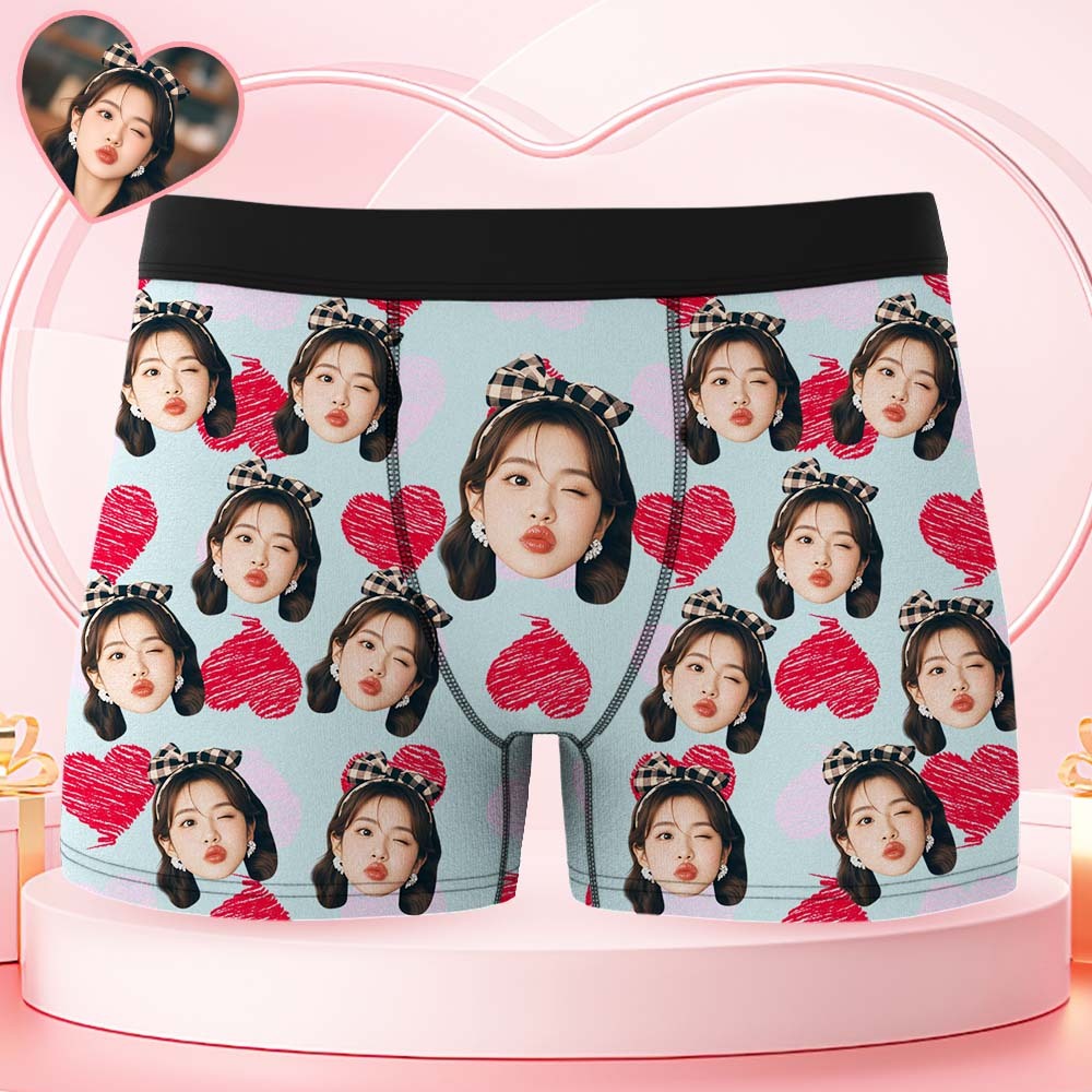 情人節禮物訂製大臉平角短褲彩色腰帶粉色平角內褲紅色和粉紅色心形禮物送給他