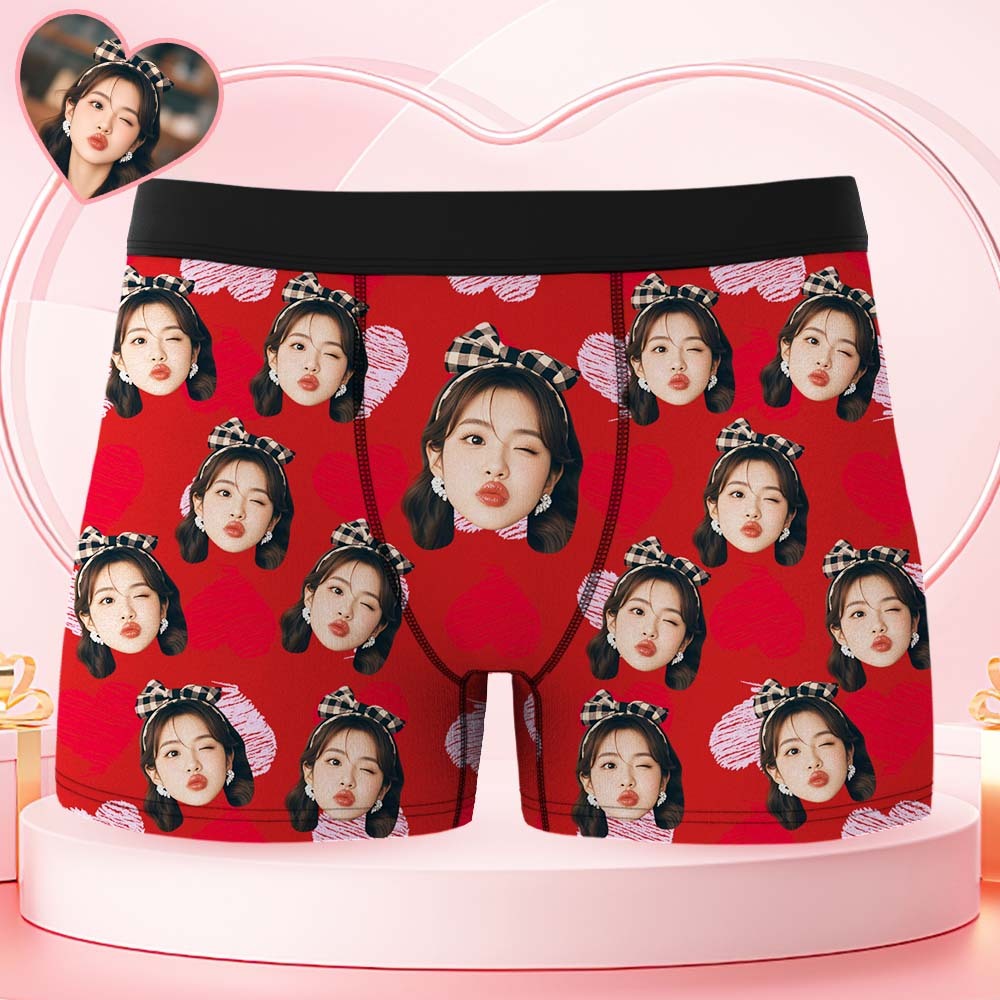 情人節禮物訂製大臉平角短褲彩色腰帶粉色平角內褲紅色和粉紅色心形禮物送給他