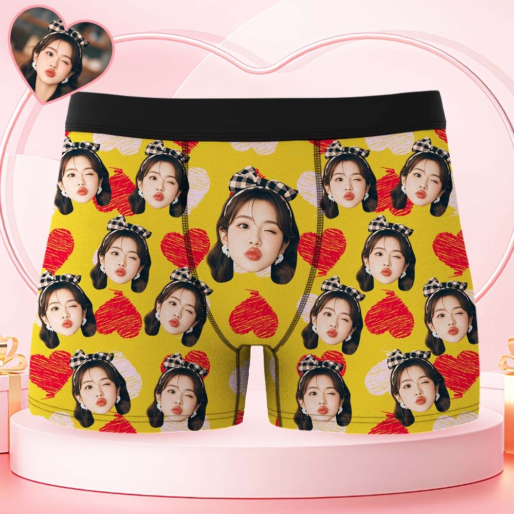 情人節禮物訂製大臉平角短褲彩色腰帶粉色平角內褲紅色和粉紅色心形禮物送給他