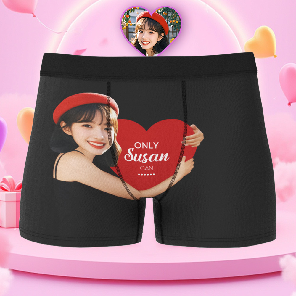 訂製男士平角褲 個性化臉部平角褲 印有名字 表達愛意 情人節禮物