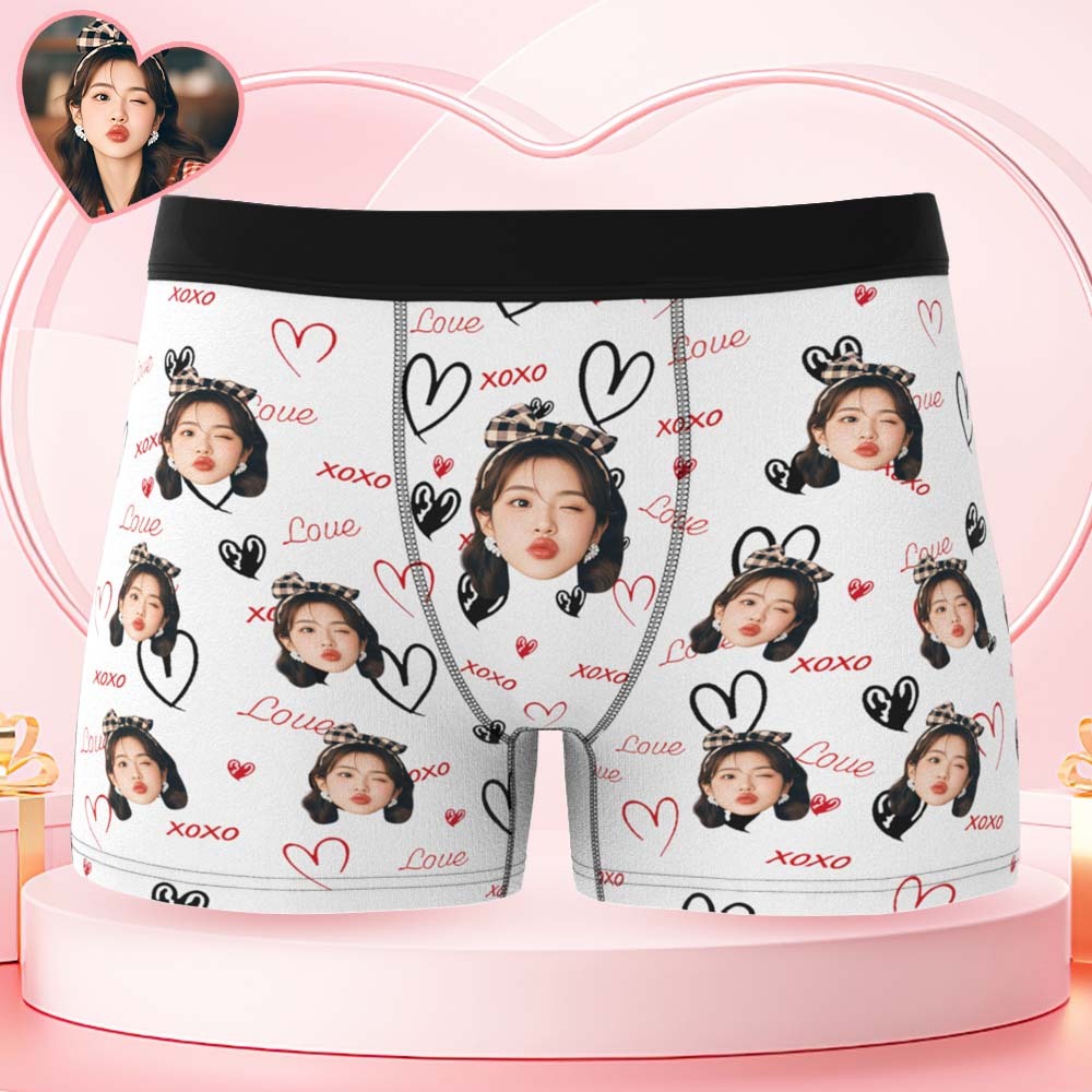 訂製臉部和xoxo心形圖案男士內褲浪漫訂製禮物