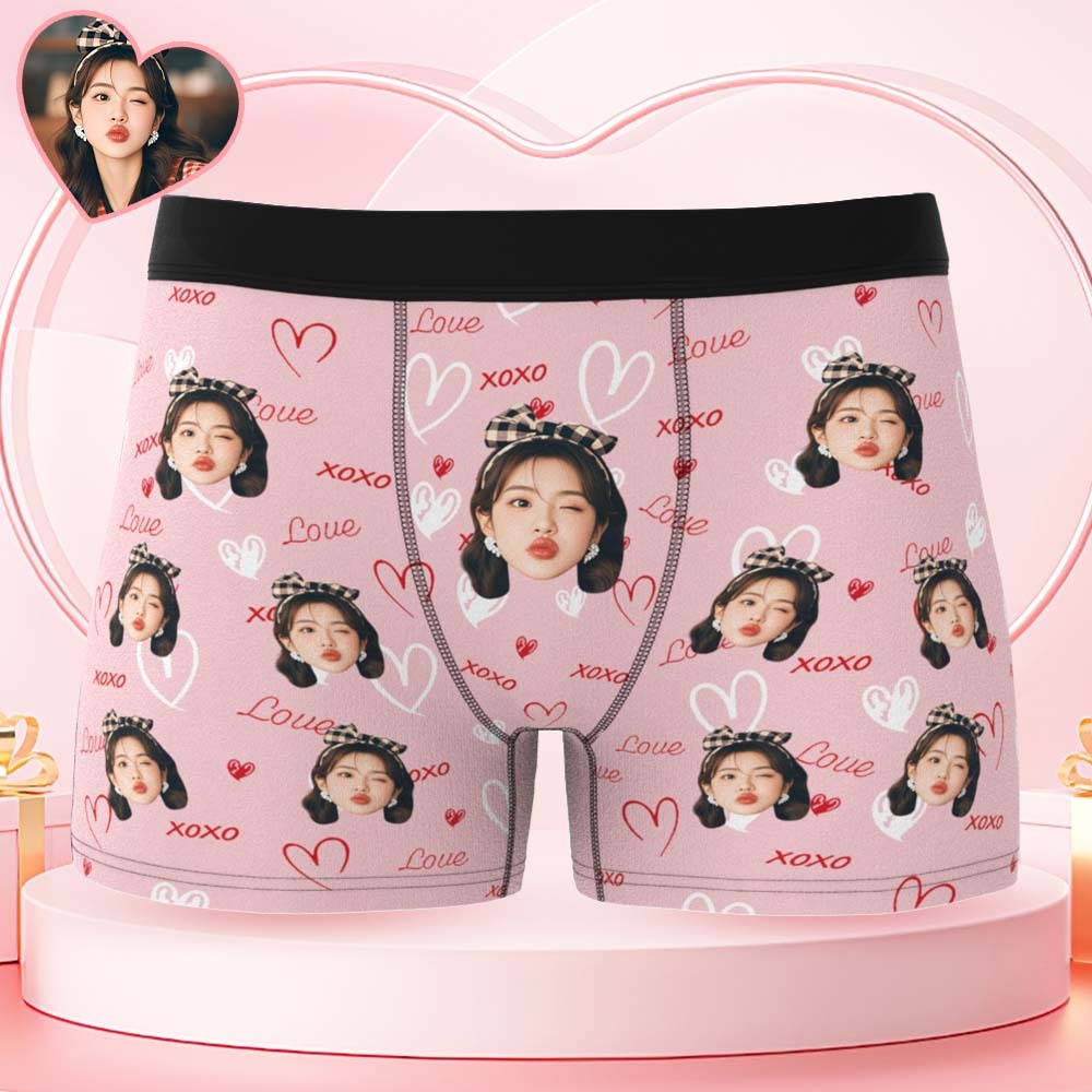 訂製臉部和xoxo心形圖案男士內褲浪漫訂製禮物