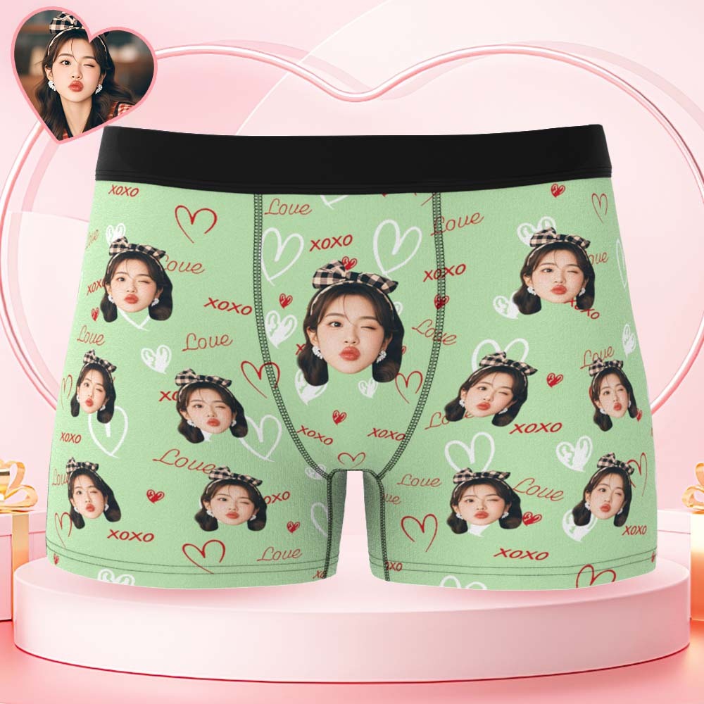 訂製臉部和xoxo心形圖案男士內褲浪漫訂製禮物