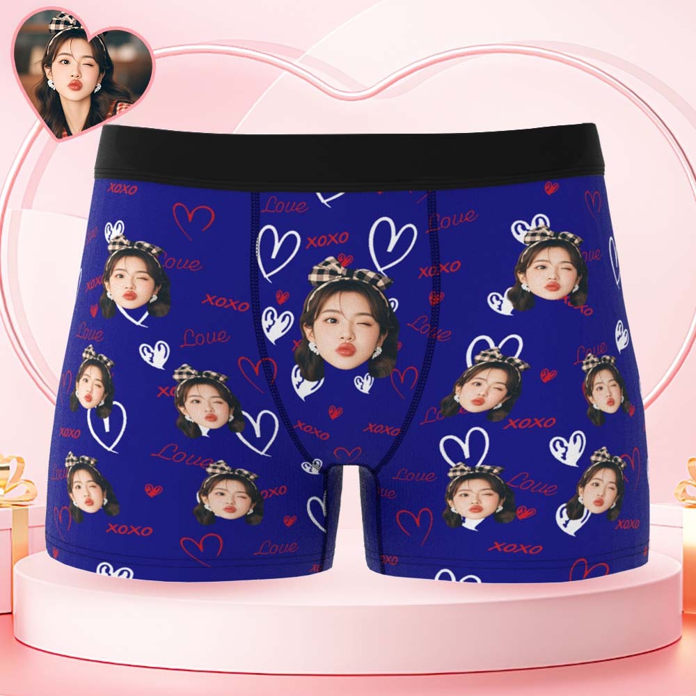 訂製臉部和xoxo心形圖案男士內褲浪漫訂製禮物