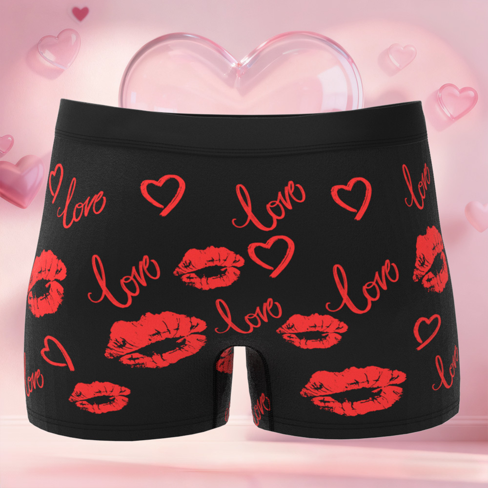 訂製人臉唇圖案男士平角內褲,獨特禮物,情人節禮物 - PhotoMoonLampTW