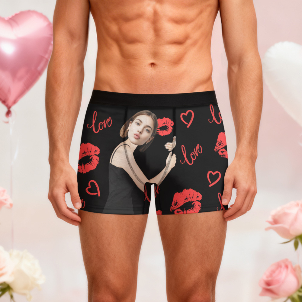 訂製人臉唇圖案男士平角內褲,獨特禮物,情人節禮物 - PhotoMoonLampTW