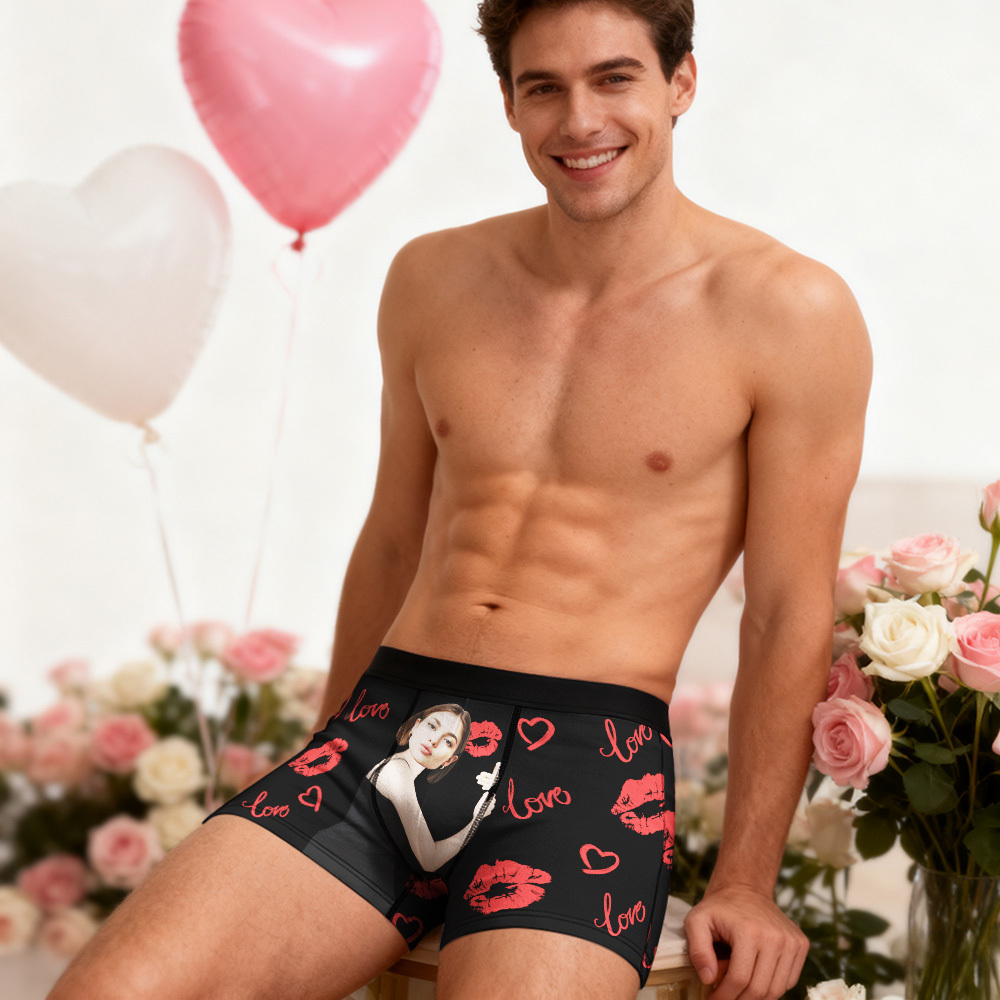 訂製人臉唇圖案男士平角內褲,獨特禮物,情人節禮物 - PhotoMoonLampTW