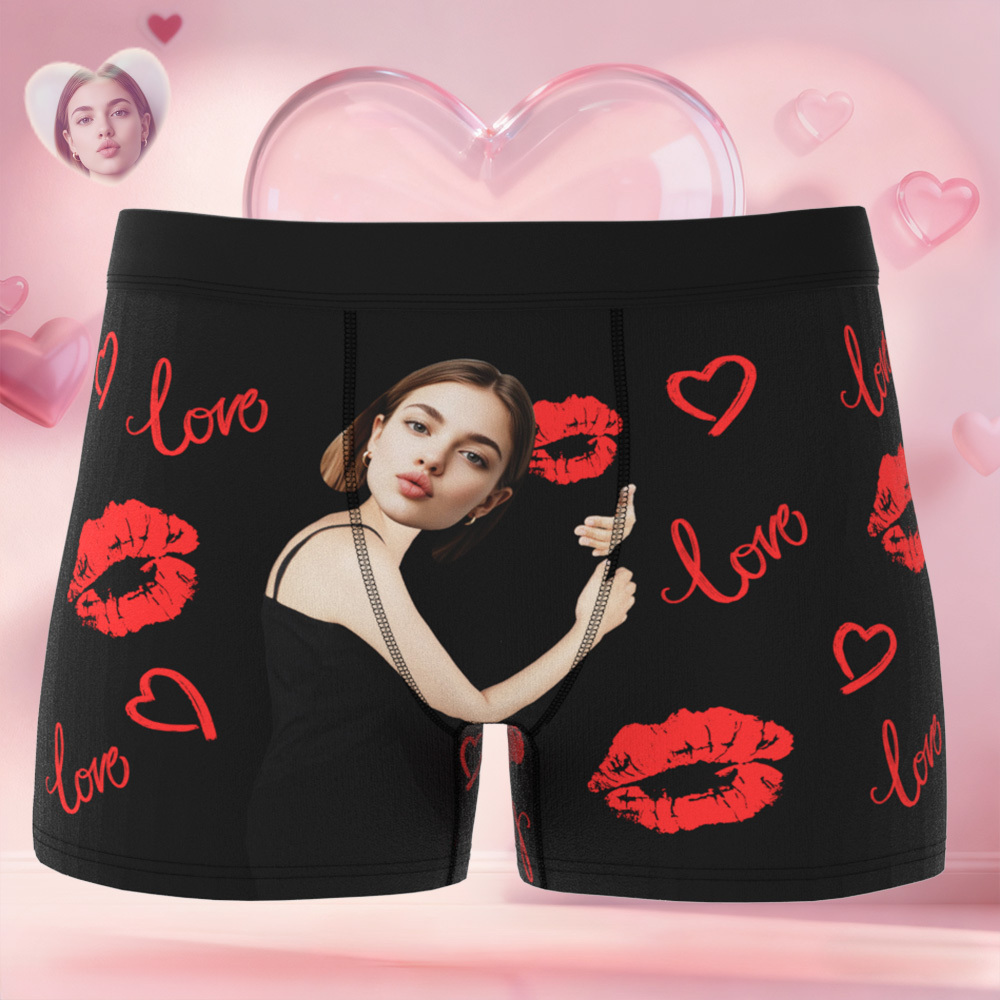 訂製人臉唇圖案男士平角內褲,獨特禮物,情人節禮物 - PhotoMoonLampTW