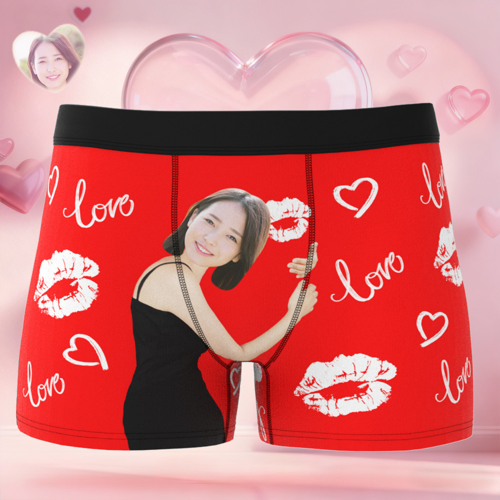 訂製人臉唇圖案男士平角內褲,獨特禮物,情人節禮物