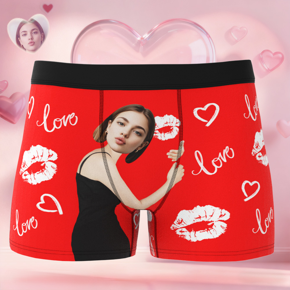 訂製人臉唇圖案男士平角內褲,獨特禮物,情人節禮物 - PhotoMoonLampTW