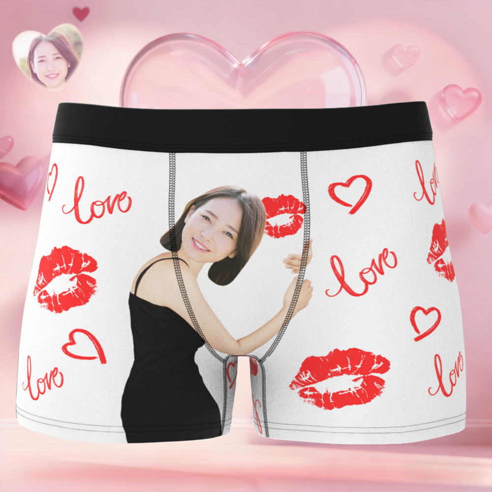 訂製人臉唇圖案男士平角內褲,獨特禮物,情人節禮物