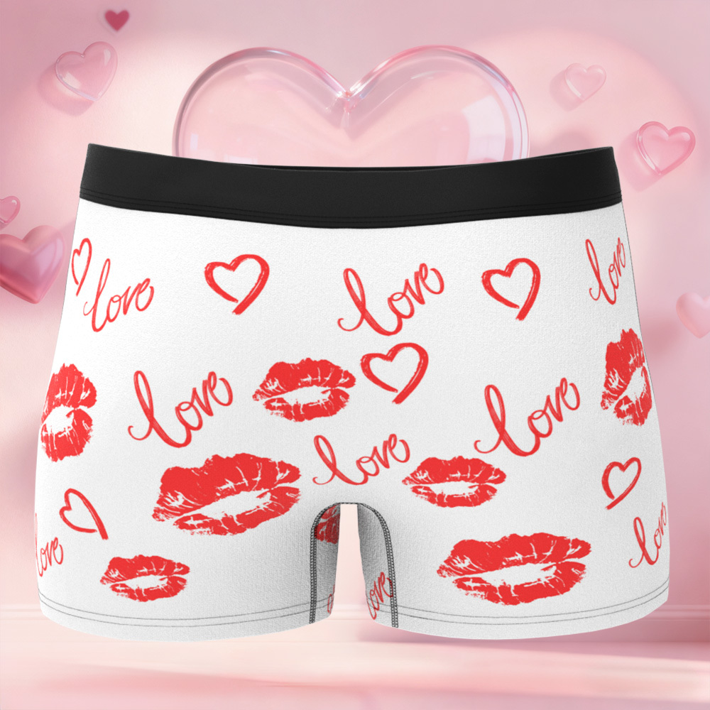 訂製人臉唇圖案男士平角內褲,獨特禮物,情人節禮物 - PhotoMoonLampTW