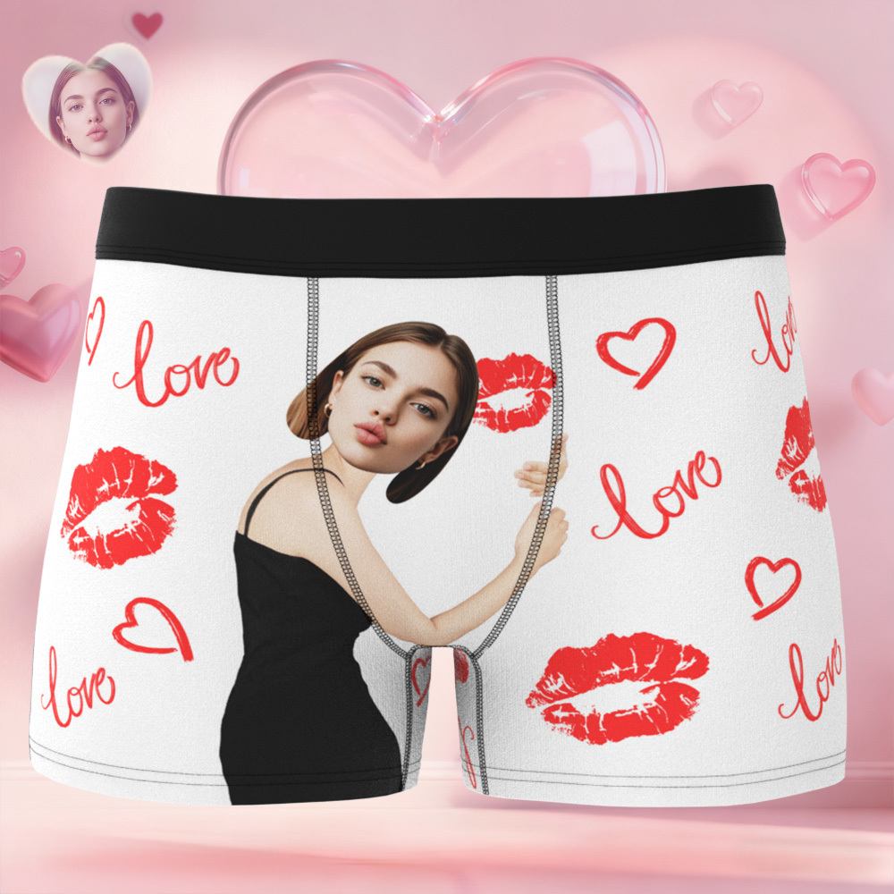 訂製人臉唇圖案男士平角內褲,獨特禮物,情人節禮物 - PhotoMoonLampTW