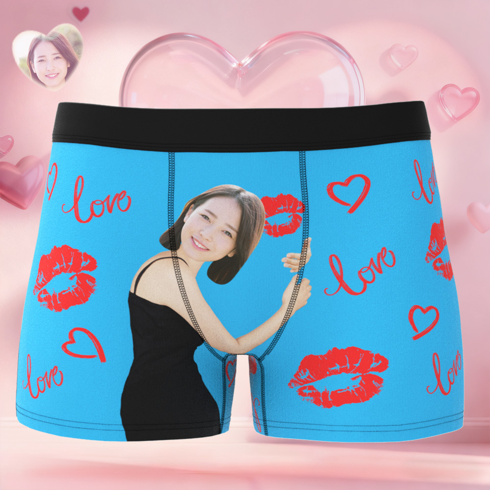 訂製人臉唇圖案男士平角內褲,獨特禮物,情人節禮物