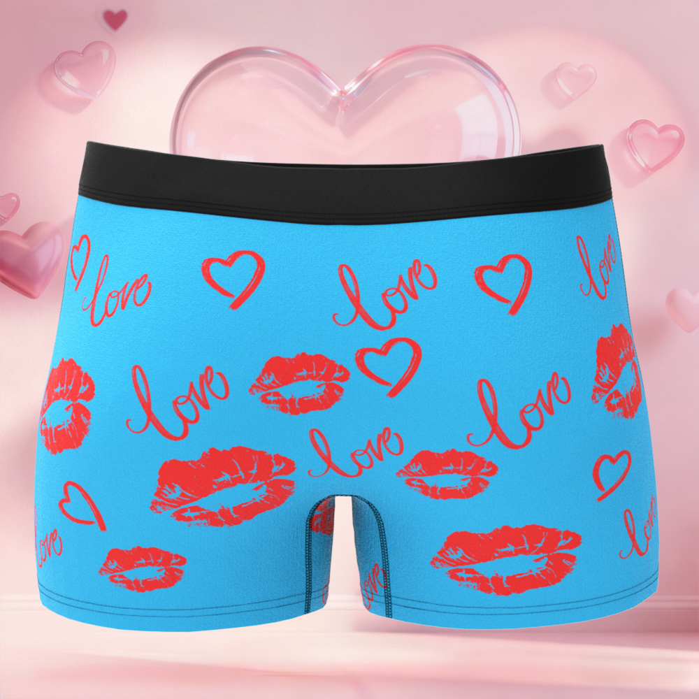 訂製人臉唇圖案男士平角內褲,獨特禮物,情人節禮物 - PhotoMoonLampTW