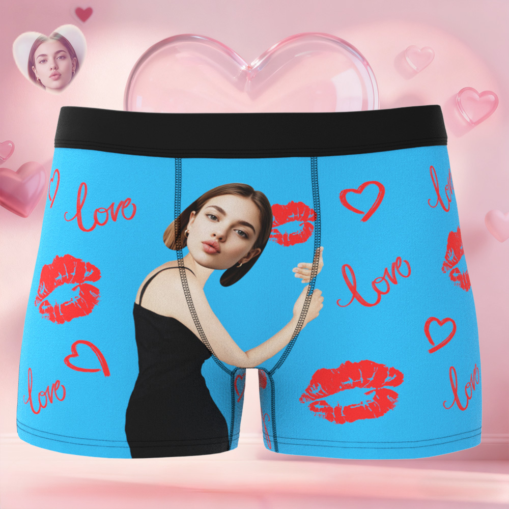 訂製人臉唇圖案男士平角內褲,獨特禮物,情人節禮物 - PhotoMoonLampTW