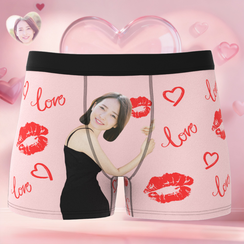 訂製人臉唇圖案男士平角內褲,獨特禮物,情人節禮物