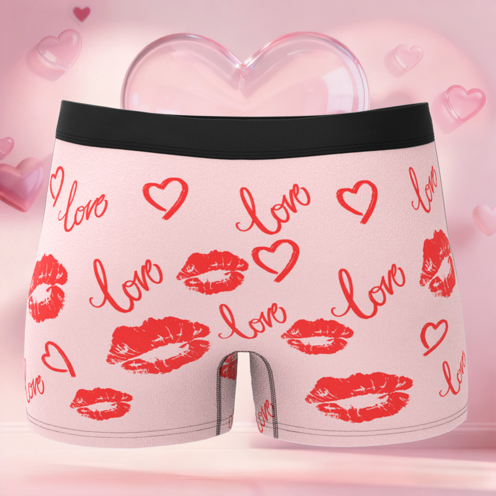 訂製人臉唇圖案男士平角內褲,獨特禮物,情人節禮物 - PhotoMoonLampTW