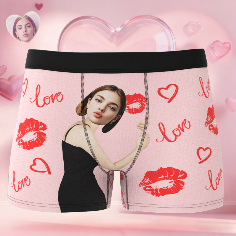 訂製人臉唇圖案男士平角內褲,獨特禮物,情人節禮物 - PhotoMoonLampTW