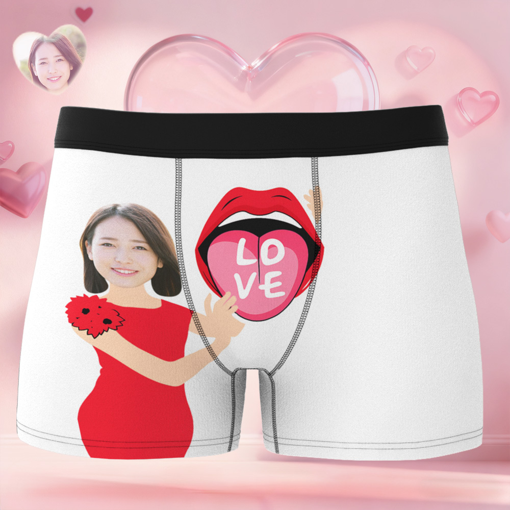 情人節禮物 訂製臉部圖案男士平角內褲 吐舌頭 愛心內褲 獨特禮物送給他