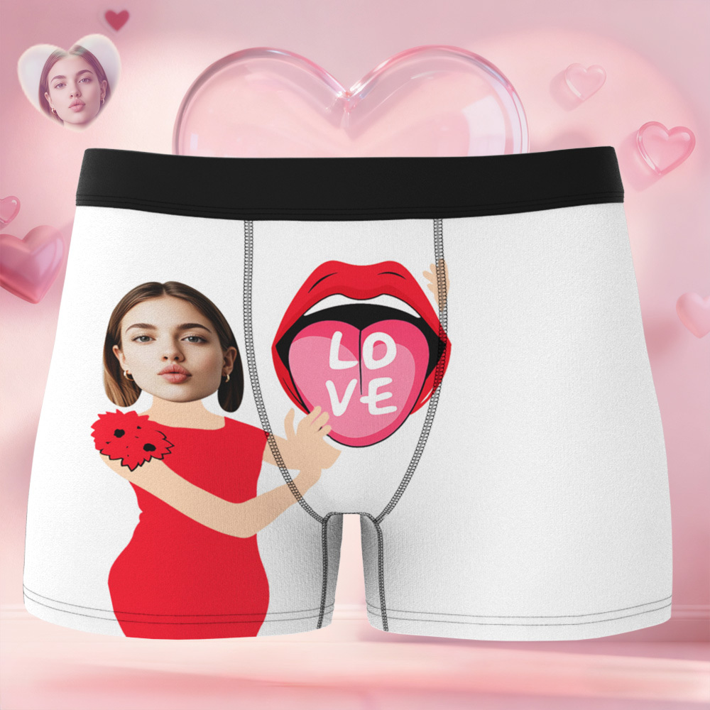 情人節禮物 訂製臉部圖案男士平角內褲 吐舌頭 愛心內褲 獨特禮物送給他 - PhotoMoonLampTW