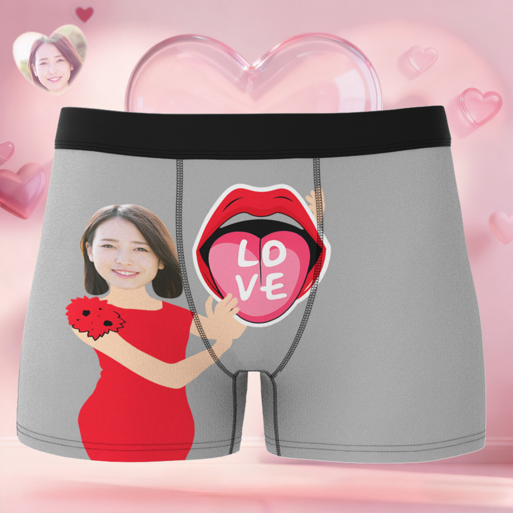 情人節禮物 訂製臉部圖案男士平角內褲 吐舌頭 愛心內褲 獨特禮物送給他
