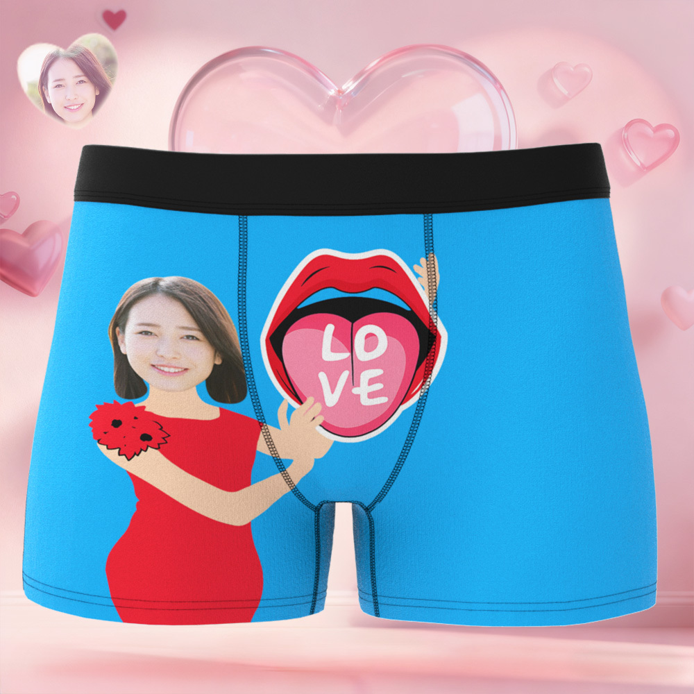 情人節禮物 訂製臉部圖案男士平角內褲 吐舌頭 愛心內褲 獨特禮物送給他