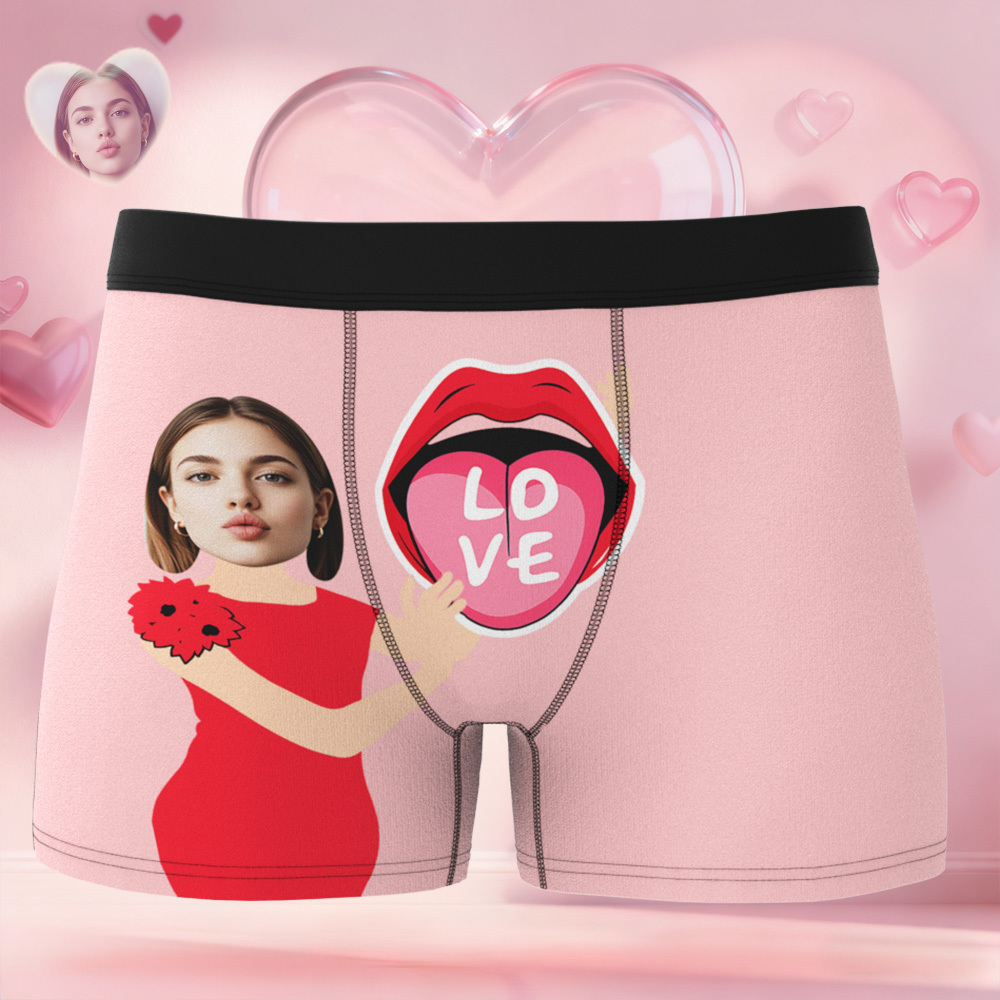 情人節禮物 訂製臉部圖案男士平角內褲 吐舌頭 愛心內褲 獨特禮物送給他 - PhotoMoonLampTW
