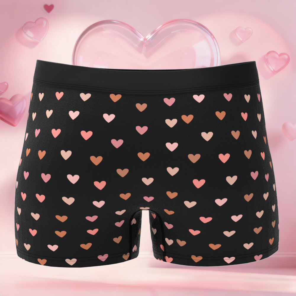 訂製小愛心圖案男士平角內褲,獨特禮物,情人節禮物 - PhotoMoonLampTW