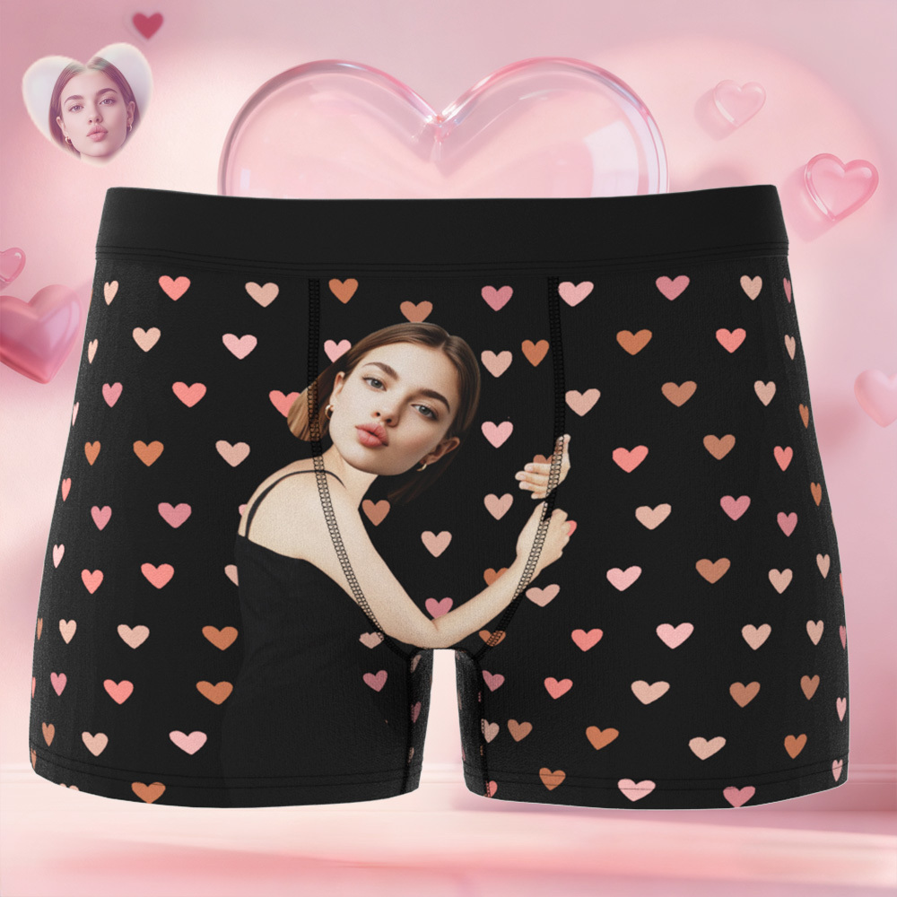 訂製小愛心圖案男士平角內褲,獨特禮物,情人節禮物 - PhotoMoonLampTW