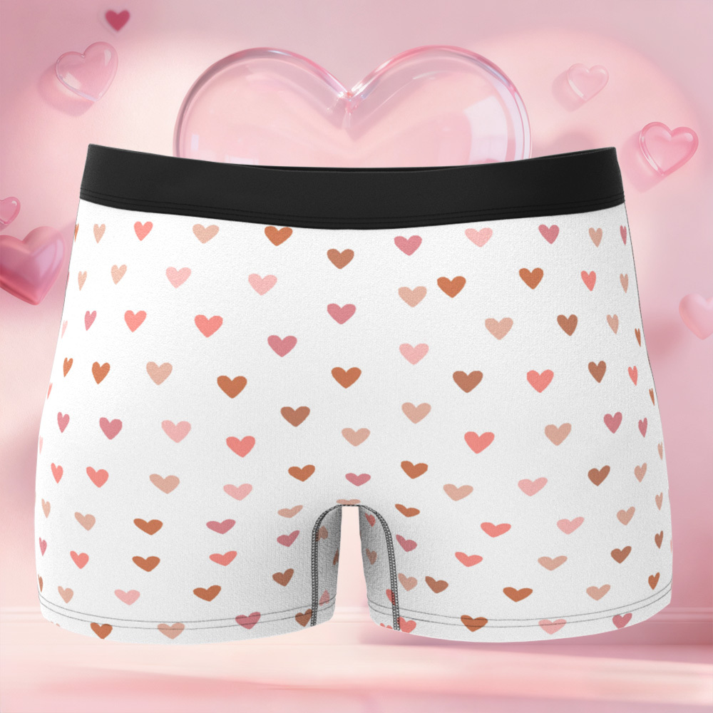 訂製小愛心圖案男士平角內褲,獨特禮物,情人節禮物 - PhotoMoonLampTW
