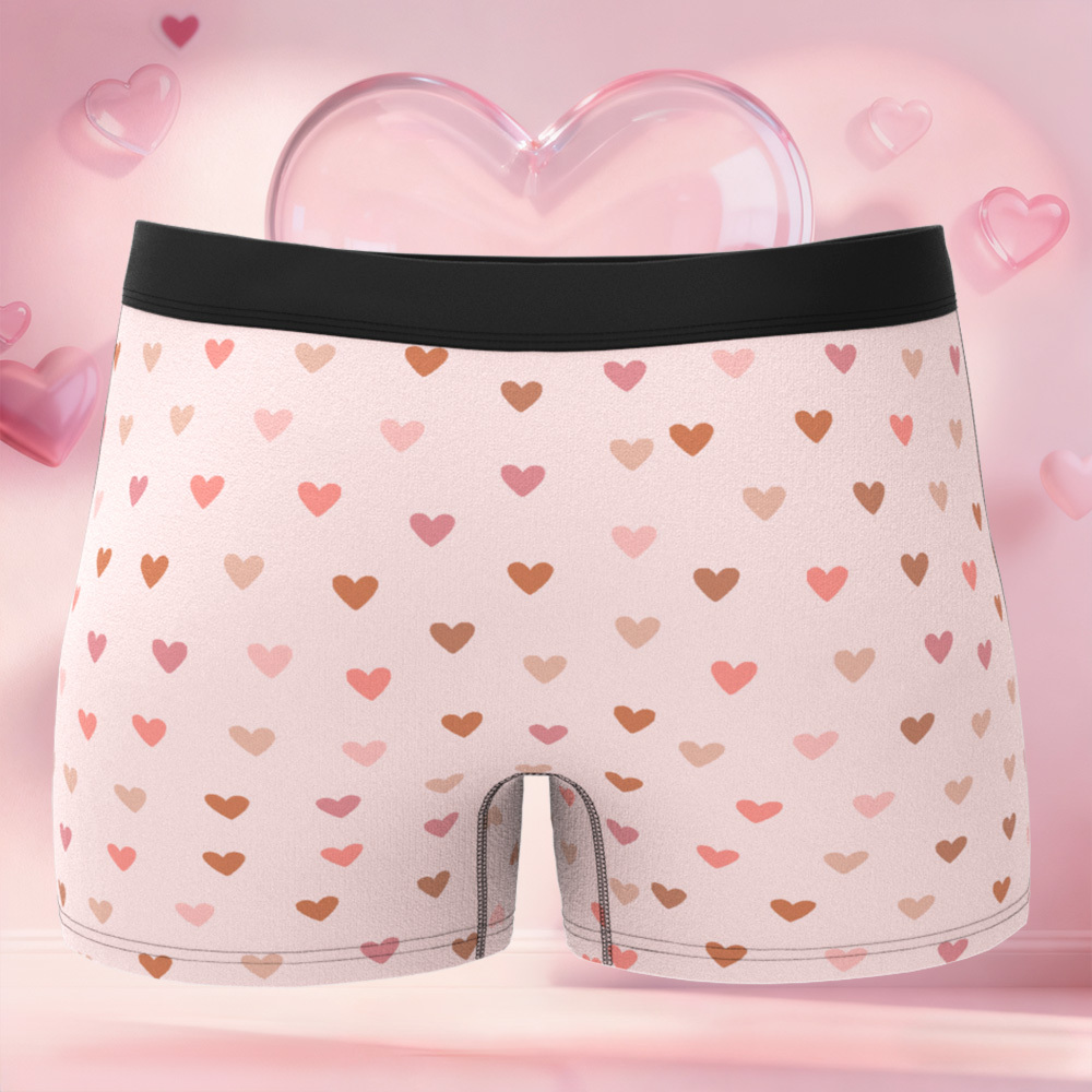 訂製小愛心圖案男士平角內褲,獨特禮物,情人節禮物 - PhotoMoonLampTW