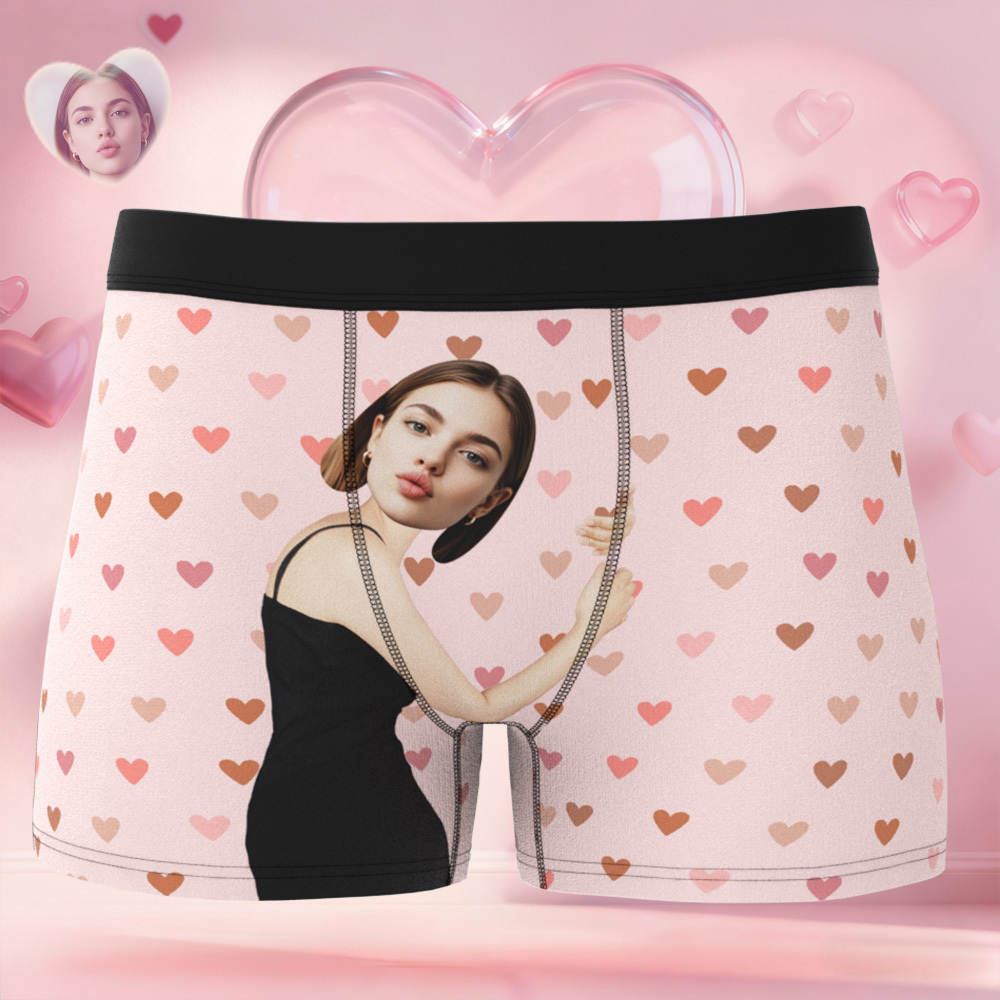 訂製小愛心圖案男士平角內褲,獨特禮物,情人節禮物 - PhotoMoonLampTW